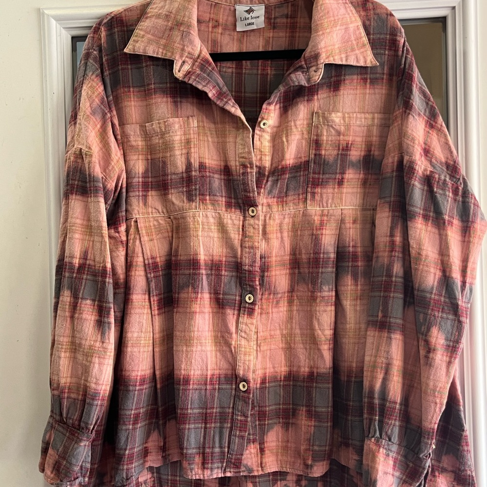 Lila Lou Plaid Button-Up Blouse - Pink and Black
